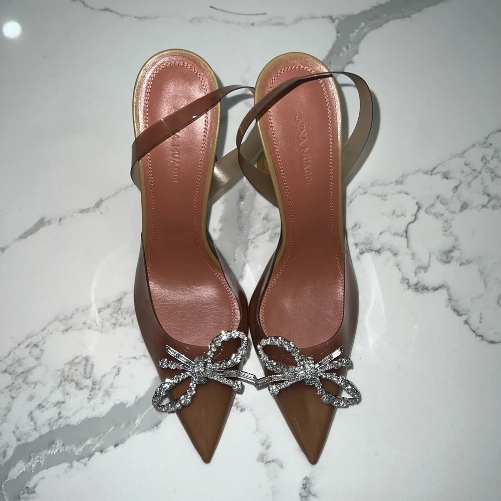 Amina Muaddi Brown Heels with Silver Embellishments - Picture 9 of 15